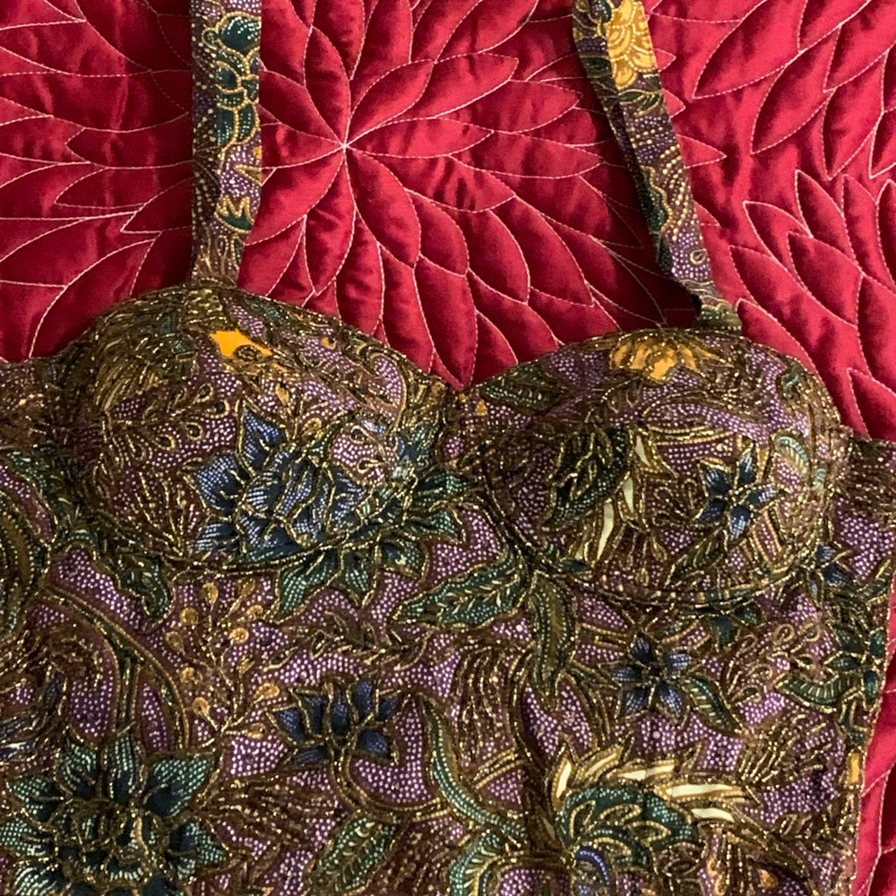 Vintage Floral Patterned Bustier milkmaid beaded forest fairy  corset milkmaid